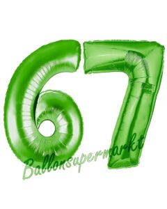 Zahl 67, Grün, Luftballons aus Folie zum 67. Geburtstag, 100 cm, inklusive Helium