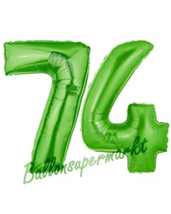 Zahl 74, Grün, Luftballons aus Folie zum 74. Geburtstag, 100 cm, inklusive Helium
