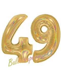 Zahl 49, holografisch, Gold, Luftballons aus Folie zum 49. Geburtstag, 100 cm, inklusive Helium