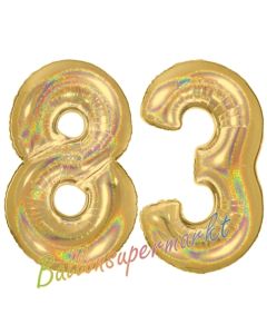 Zahl 83, holografisch, Gold, Luftballons aus Folie zum 83. Geburtstag, 100 cm, inklusive Helium