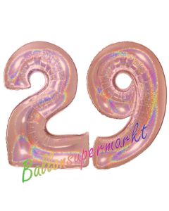 Zahl 29, holografisch, Rosegold, Luftballons aus Folie zum 29. Geburtstag, 100 cm, inklusive Helium