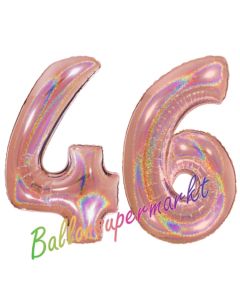 Zahl 46, holografisch, Rosegold, Luftballons aus Folie zum 46. Geburtstag, 100 cm, inklusive Helium