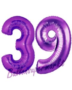 Zahl 39 Lila, Luftballons aus Folie zum 39. Geburtstag, 100 cm, inklusive Helium