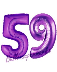 Zahl 59, Lila, Luftballons aus Folie zum 59. Geburtstag, 100 cm, inklusive Helium
