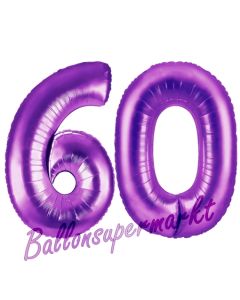 Zahl 60, Lila, Luftballons aus Folie zum 60. Geburtstag