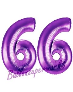 Zahl 66, Lila, Luftballons aus Folie zum 66. Geburtstag, 100 cm, inklusive Helium