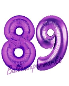 Zahl 89, Lila, Luftballons aus Folie zum 89. Geburtstag, 100 cm, inklusive Helium