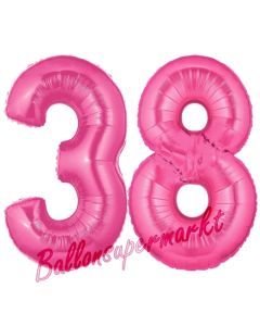 Zahl 38, Pink, Luftballons aus Folie zum 38. Geburtstag, 100 cm, inklusive Helium