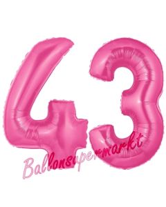 Zahl 43, Pink, Luftballons aus Folie zum 43. Geburtstag, 100 cm, inklusive Helium