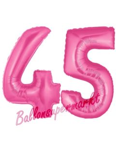 Zahl 45, Pink, Luftballons aus Folie zum 45. Geburtstag, 100 cm, inklusive Helium