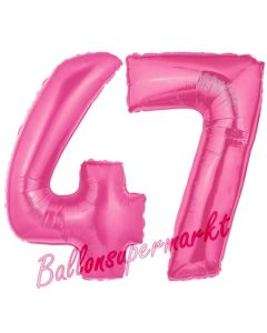 Zahl 47, Pink, Luftballons aus Folie zum 47. Geburtstag, 100 cm, inklusive Helium