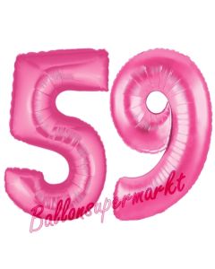 Zahl 59, Pink, Luftballons aus Folie zum 59. Geburtstag, 100 cm, inklusive Helium