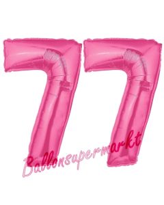 Zahl 77, Pink, Luftballons aus Folie zum 77. Geburtstag, 100 cm, inklusive Helium