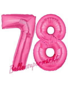 Zahl 78, Pink, Luftballons aus Folie zum 78. Geburtstag, 100 cm, inklusive Helium