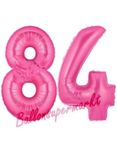 Zahl 84, Pink, Luftballons aus Folie zum 84. Geburtstag, 100 cm, inklusive Helium
