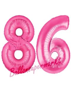 Zahl 86, Pink, Luftballons aus Folie zum 86. Geburtstag, 100 cm, inklusive Helium