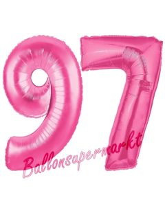 Zahl 97, Pink, Luftballons aus Folie zum 97. Geburtstag, 100 cm, inklusive Helium