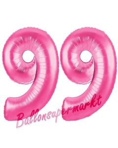 Zahl 99, Pink, Luftballons aus Folie zum 99. Geburtstag, 100 cm, inklusive Helium