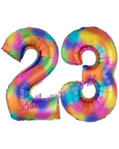Zahl 23 Regenbogen, Zahlen Luftballons aus Folie zum 23. Geburtstag, inklusive Helium