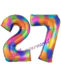 Zahl 27 Regenbogen, Zahlen Luftballons aus Folie zum 27. Geburtstag, inklusive Helium