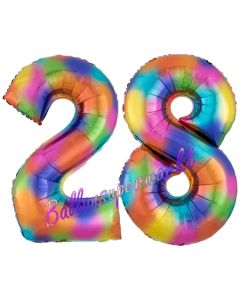 Zahl 28 Regenbogen, Zahlen Luftballons aus Folie zum 28. Geburtstag, inklusive Helium
