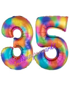 Zahl 35 Regenbogen, Zahlen Luftballons aus Folie zum 35. Geburtstag, inklusive Helium