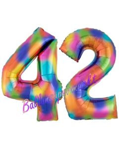 Zahl 42 Regenbogen, Zahlen Luftballons aus Folie zum 42. Geburtstag, inklusive Helium