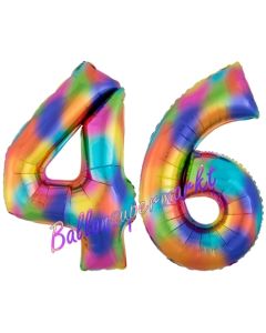 Zahl 46 Regenbogen, Zahlen Luftballons aus Folie zum 46. Geburtstag, inklusive Helium