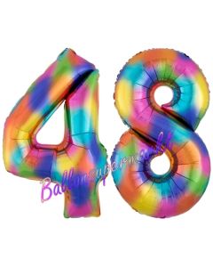 Zahl 48 Regenbogen, Zahlen Luftballons aus Folie zum 48. Geburtstag, inklusive Helium