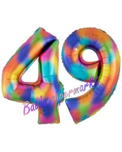 Zahl 49 Regenbogen, Zahlen Luftballons aus Folie zum 49. Geburtstag, inklusive Helium