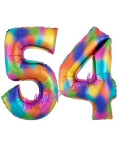 Zahl 54 Regenbogen, Zahlen Luftballons aus Folie zum 54. Geburtstag, inklusive Helium