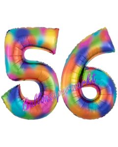 Zahl 56 Regenbogen, Zahlen Luftballons aus Folie zum 56. Geburtstag, inklusive Helium