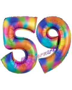 Zahl 59 Regenbogen, Zahlen Luftballons aus Folie zum 59. Geburtstag, inklusive Helium
