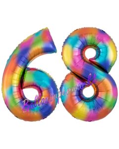 Zahl 68 Regenbogen, Zahlen Luftballons aus Folie zum 68. Geburtstag, inklusive Helium