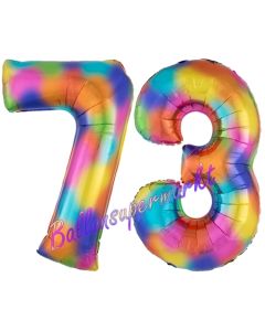 Zahl 73 Regenbogen, Zahlen Luftballons aus Folie zum 73. Geburtstag, inklusive Helium