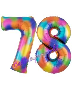 Zahl 78 Regenbogen, Zahlen Luftballons aus Folie zum 78. Geburtstag, inklusive Helium