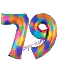Zahl 79 Regenbogen, Zahlen Luftballons aus Folie zum 79. Geburtstag, inklusive Helium