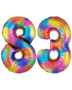 Zahl 83 Regenbogen, Zahlen Luftballons aus Folie zum 83. Geburtstag, inklusive Helium