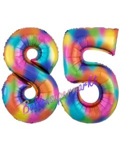 Zahl 85 Regenbogen, Zahlen Luftballons aus Folie zum 85. Geburtstag, inklusive Helium
