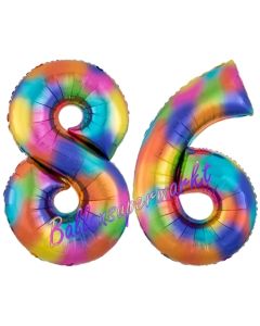 Zahl 86 Regenbogen, Zahlen Luftballons aus Folie zum 86. Geburtstag, inklusive Helium