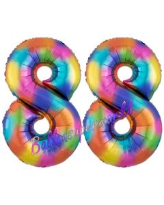 Zahl 88 Regenbogen, Zahlen Luftballons aus Folie zum 88. Geburtstag, inklusive Helium