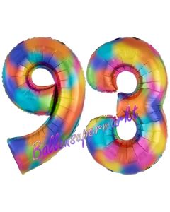 Zahl 93 Regenbogen, Zahlen Luftballons aus Folie zum 93. Geburtstag, inklusive Helium