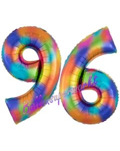 Zahl 96 Regenbogen, Zahlen Luftballons aus Folie zum 96. Geburtstag, inklusive Helium