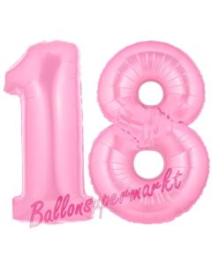Zahl 18 Rosa, Luftballons aus Folie zum 18. Geburtstag, 100 cm, inklusive Helium