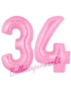 Zahl 34 Rosa, Luftballons aus Folie zum 34. Geburtstag, 100 cm, inklusive Helium