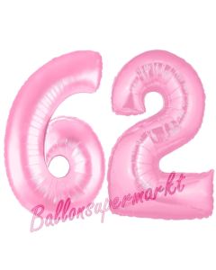 Zahl 62 Rosa, Luftballons aus Folie zum 62. Geburtstag, 100 cm, inklusive Helium