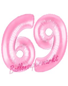 Zahl 69 Rosa, Luftballons aus Folie zum 69. Geburtstag, 100 cm, inklusive Helium