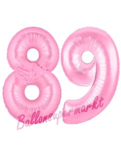 Zahl 89 Rosa, Luftballons aus Folie zum 89. Geburtstag, 100 cm, inklusive Helium