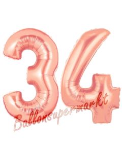 Zahl 34, Rosegold, Luftballons aus Folie zum 34. Geburtstag, 100 cm, inklusive Helium
