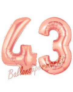 Zahl 43, Rosegold, Luftballons aus Folie zum 43. Geburtstag, 100 cm, inklusive Helium